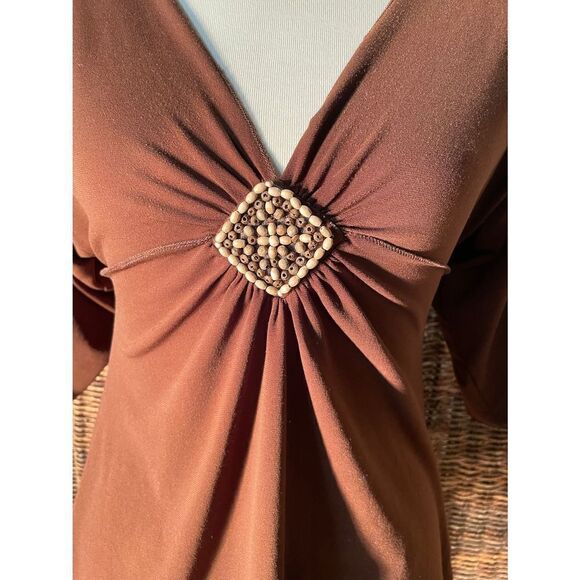 Design Works V-neck Brown Boho Blouse Size Medium - Picture 7 of 12